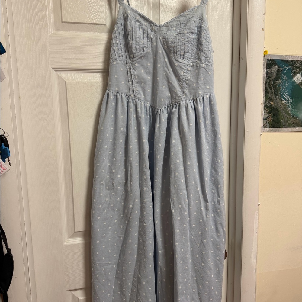 American Eagle Outfitters Light Blue Polka Dot Midi Dress